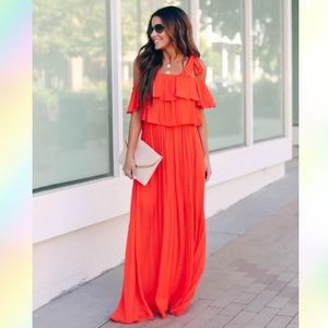VICI Off or on shoulder maxi dress in orange.